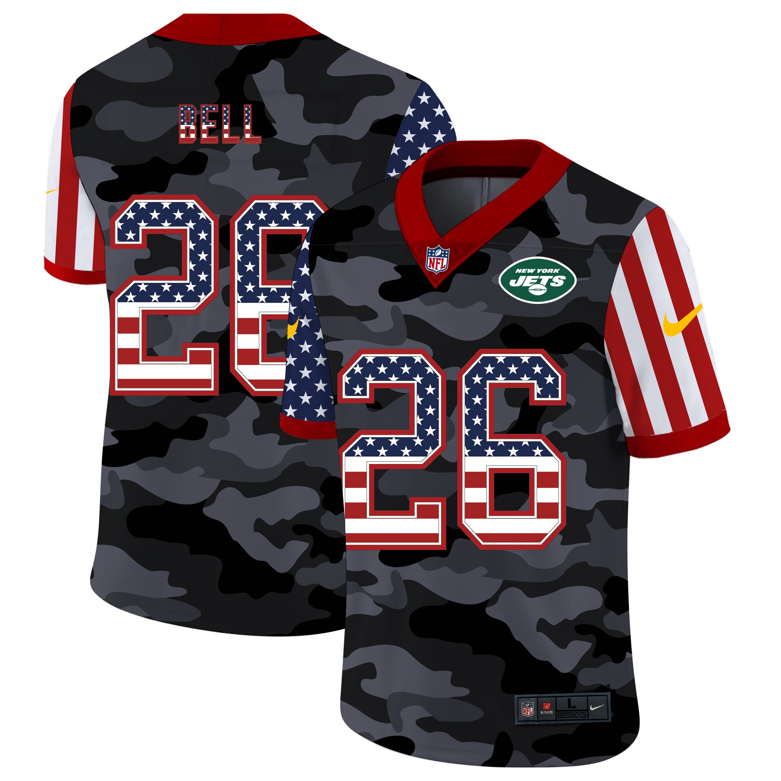 Men New York Jets #26 Bell 2020 Nike USA Camo Salute to Service Limited NFL Jerseys